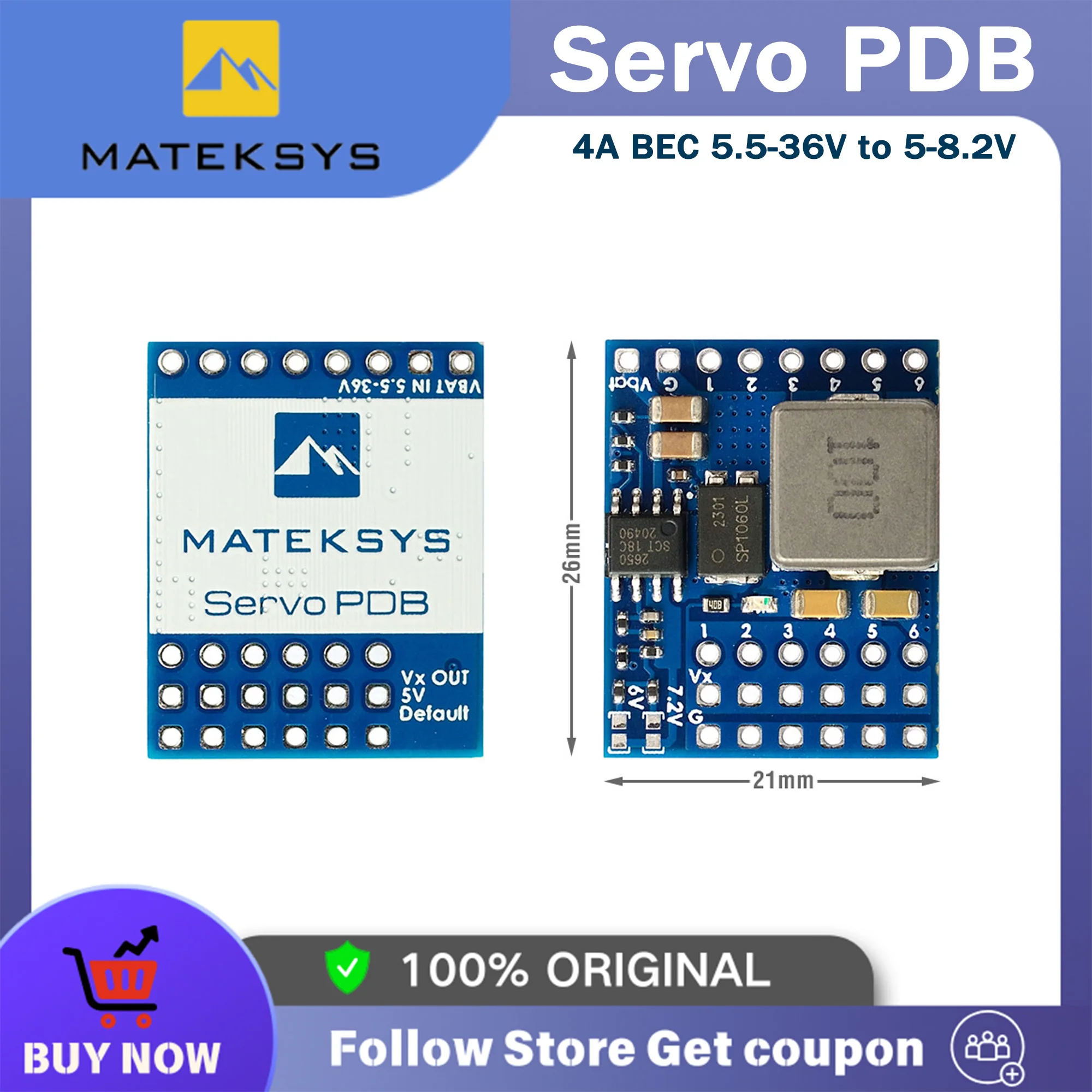Matek Systems 5.5-36V TO 5-8.2V BEC Voltage Regulator BEC Power Module 5V/6V/ 7.2V/ 8.2V SERVO PDB For FPV RC Drone Fixed Wing
Matek Systems 5.5-36V TO 5-8.2V BEC Voltage Regulator BEC Power Module 5V/6V/ 7.2V/ 8.2V SERVO PDB For FPV RC Drone Fixed Wing