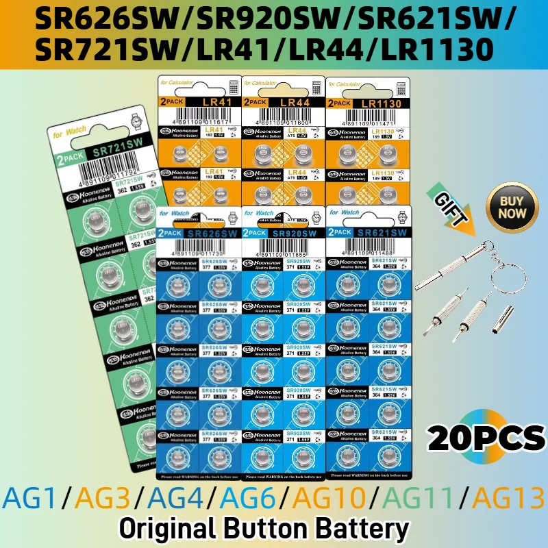20PCS AG13 AG3 AG4 AG10 1.55V Alkaline Button Batteries LR41 LR44 LR1130 LR626 SR621SW SR626SW SR920SW SR721SW Watches Cell Coin
20PCS AG13 AG3 AG4 AG10 1.55V Alkaline Button Batteries LR41 LR44 LR1130 LR626 SR621SW SR626SW SR920SW SR721SW Watches Cell Coin