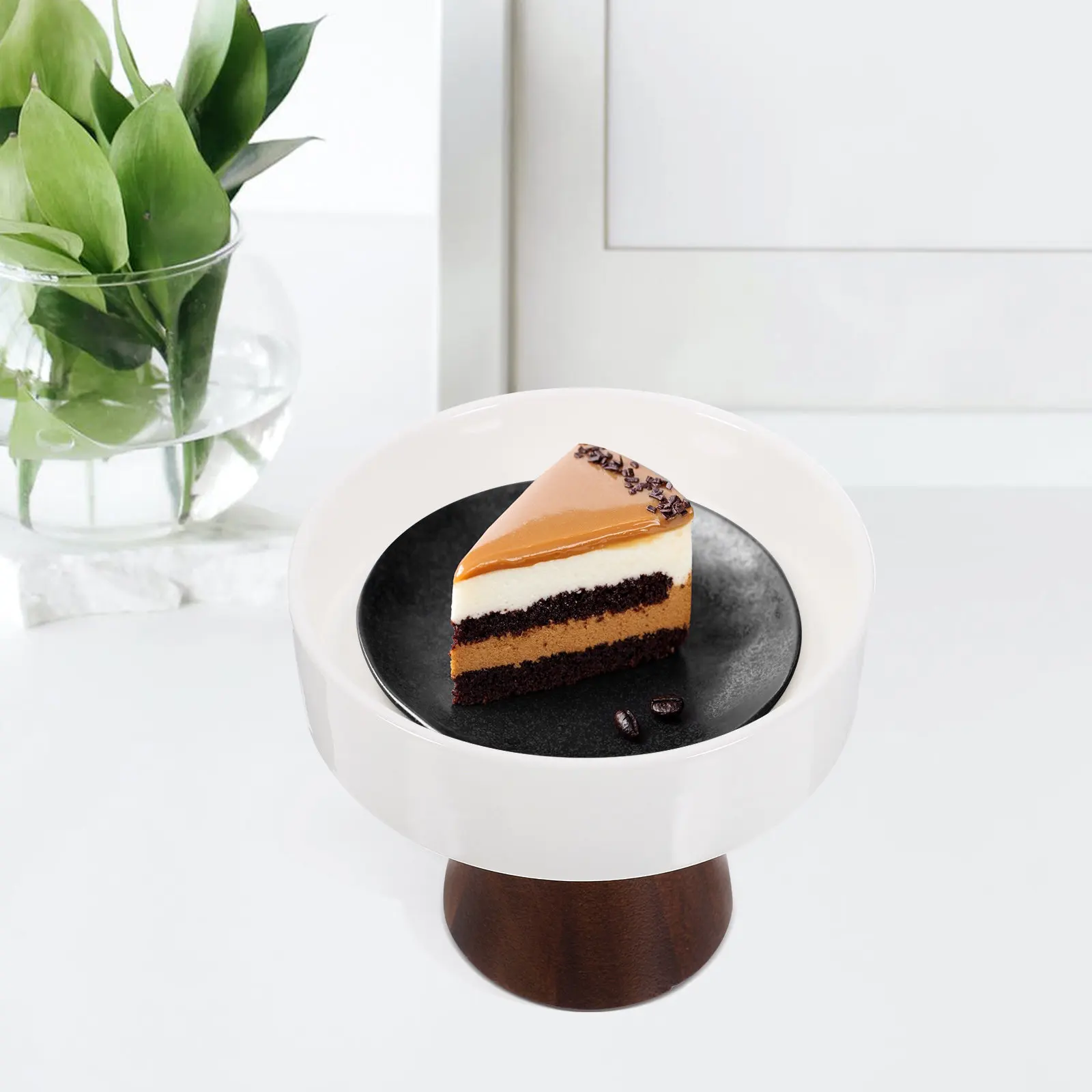 Ceramic Cake Stand Dessert Tray High-Footed Wooden Base Elegant Minimalist Design for Cakes Fruits Snacks Dessert Display
Ceramic Cake Stand Dessert Tray High-Footed Wooden Base Elegant Minimalist Design for Cakes Fruits Snacks Dessert Display
