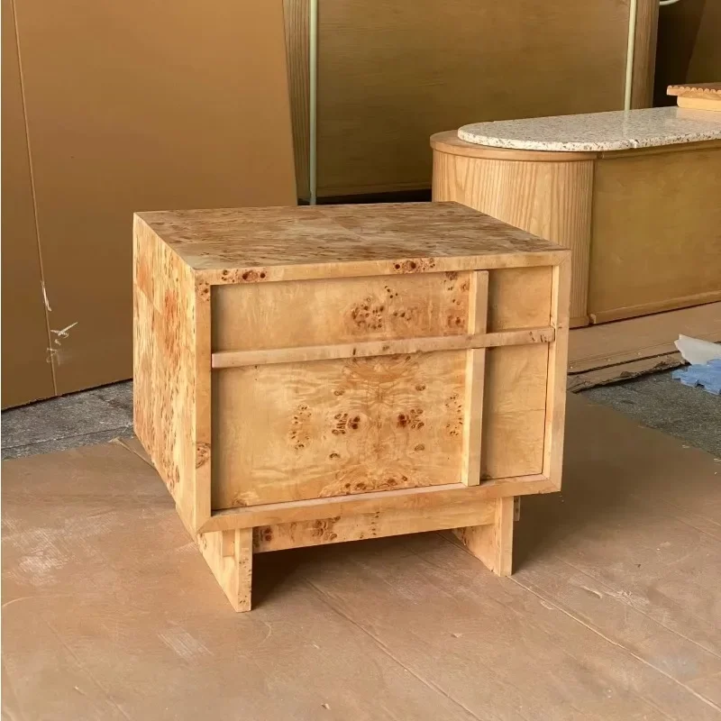 French retro design solid wood bedside table with tree knot leather surface retro style bedroom handmade locker
French retro design solid wood bedside table with tree knot leather surface retro style bedroom handmade locker