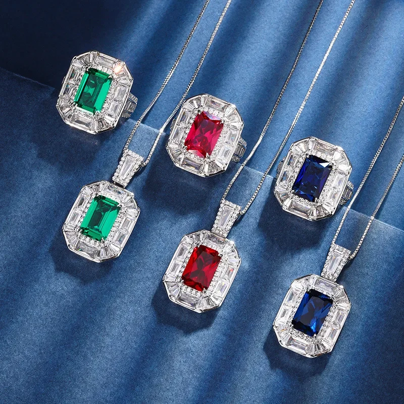 Charms Green Square High Carbon Diamond Pendant Necklace Adjustable Ring Women's Jewelry Christmas Friends Gift Free Shipping
Charms Green Square High Carbon Diamond Pendant Necklace Adjustable Ring Women's Jewelry Christmas Friends Gift Free Shipping