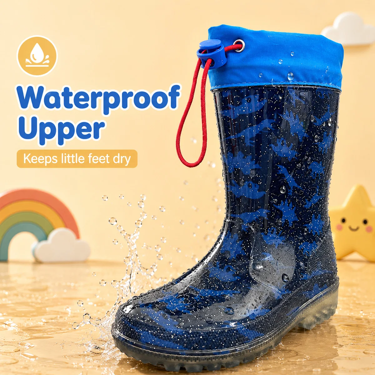 Kids Dinosaur Glitter Rain Boots Drawstring Waterproof Anti-slip Comfort Flexible Boys Outdoor Rain Wellies
Kids Dinosaur Glitter Rain Boots Drawstring Waterproof Anti-slip Comfort Flexible Boys Outdoor Rain Wellies