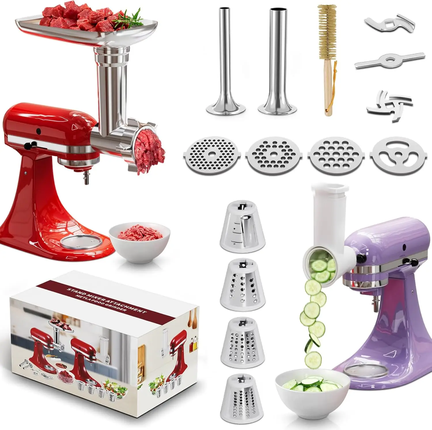 21-Piece Meat Grinder & Cheese Grater Set for Stand Mixer, 4 Plates, Sausage Tubes, 4 Blades
21-Piece Meat Grinder & Cheese Grater Set for Stand Mixer, 4 Plates, Sausage Tubes, 4 Blades