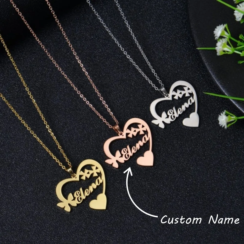 Ожерелье с именем в форме сердца по индивидуальному заказу. Персонализированный кулон с бантом и звездой из золота, серебра и розового золота. Элегантные украшения в форме сердца.
Ожерелье с именем в форме сердца по индивидуальному заказу. Персонализированный кулон с бантом и звездой из золота, серебра и розового золота. Элегантные украшения в форме сердца.