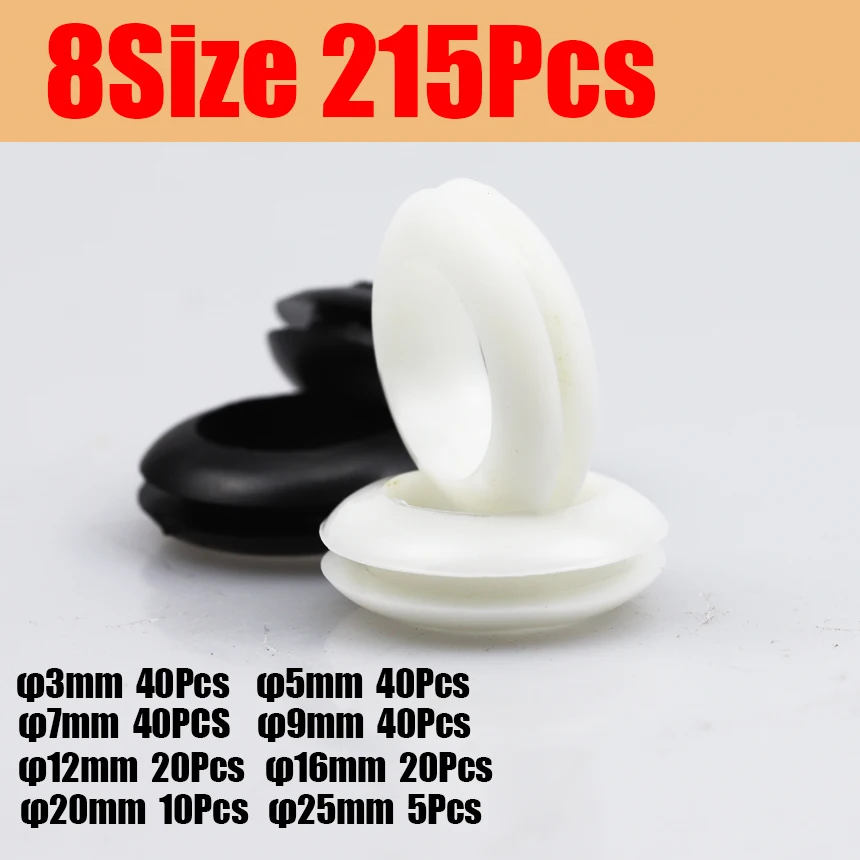 215Pcs White Black NBR Round Wiring Wire Gasket Hole Bushing Plug Double Sided Rubber Cable O Ring Grommet Kit Box Assortment
215Pcs White Black NBR Round Wiring Wire Gasket Hole Bushing Plug Double Sided Rubber Cable O Ring Grommet Kit Box Assortment