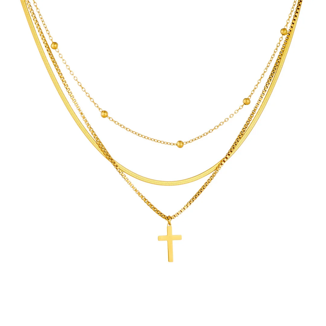 Fashion Cross Charm Pendant Femme Gold Color Stainless Steel 3 Layered Clavicle Neck Chain Choker Necklaces for Women Jewelry
Fashion Cross Charm Pendant Femme Gold Color Stainless Steel 3 Layered Clavicle Neck Chain Choker Necklaces for Women Jewelry