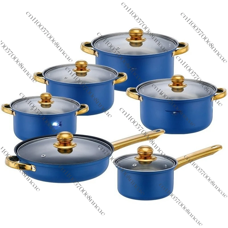 Stainless steel blue pot set, gold handle six-piece set, soup pan, milk pan, frying pan, wok, cookware
Stainless steel blue pot set, gold handle six-piece set, soup pan, milk pan, frying pan, wok, cookware