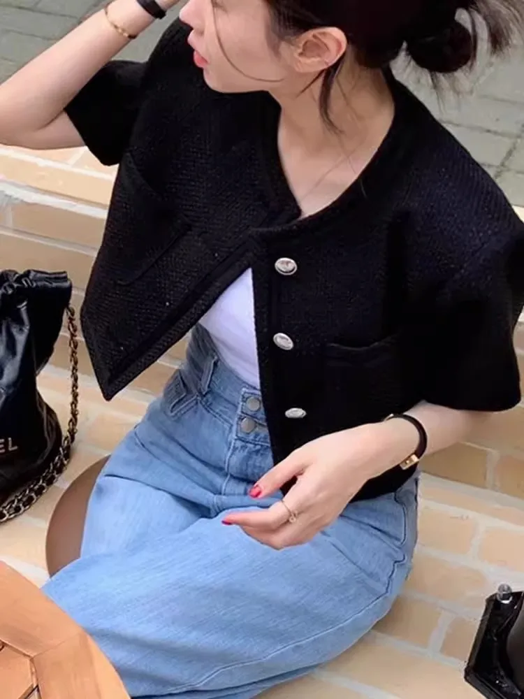 Chic Summer French Small Fragrance Unique Jacket Single Breasted Loose Versatile Short Thick Tweed Short Sleeved Coat Women
Chic Summer French Small Fragrance Unique Jacket Single Breasted Loose Versatile Short Thick Tweed Short Sleeved Coat Women