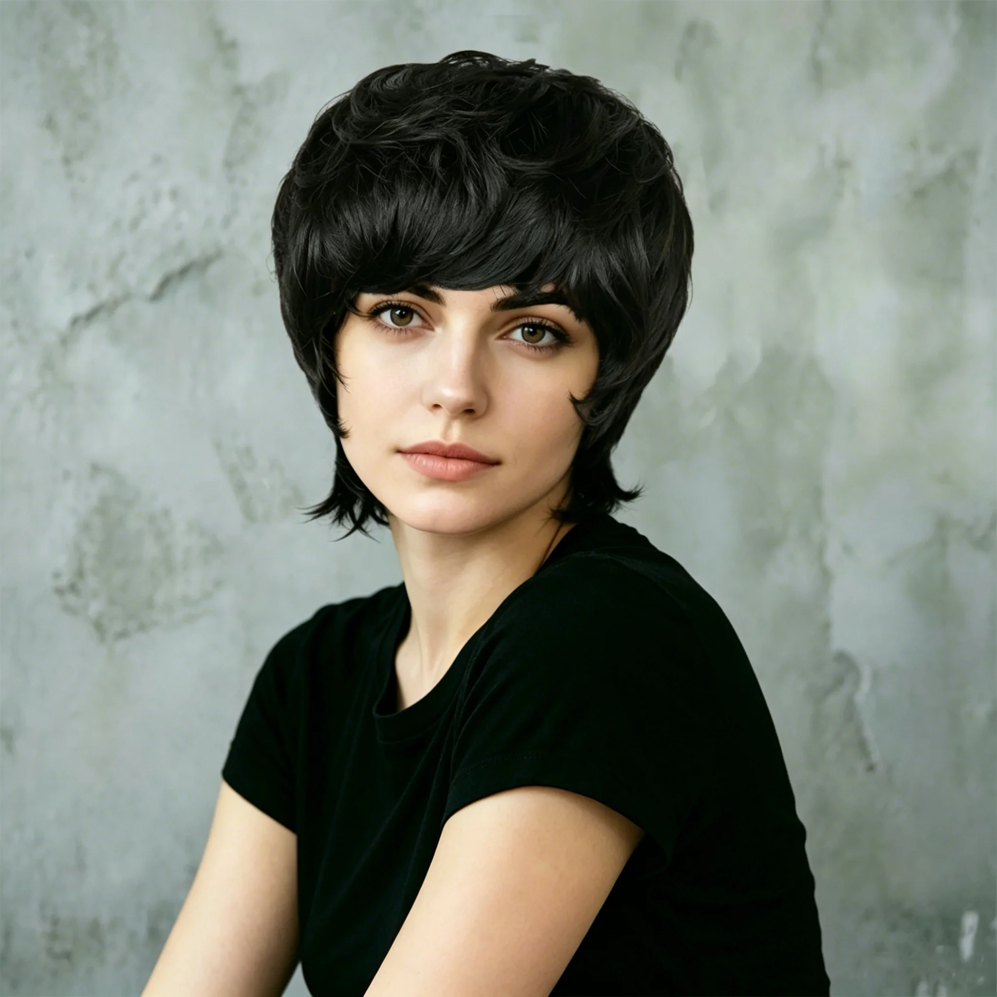 Natural Black Short Pixie Wig with Bangs Human Hair Layered Wig Machine Made Breathable Cap Easy to Wear and Style
Natural Black Short Pixie Wig with Bangs Human Hair Layered Wig Machine Made Breathable Cap Easy to Wear and Style