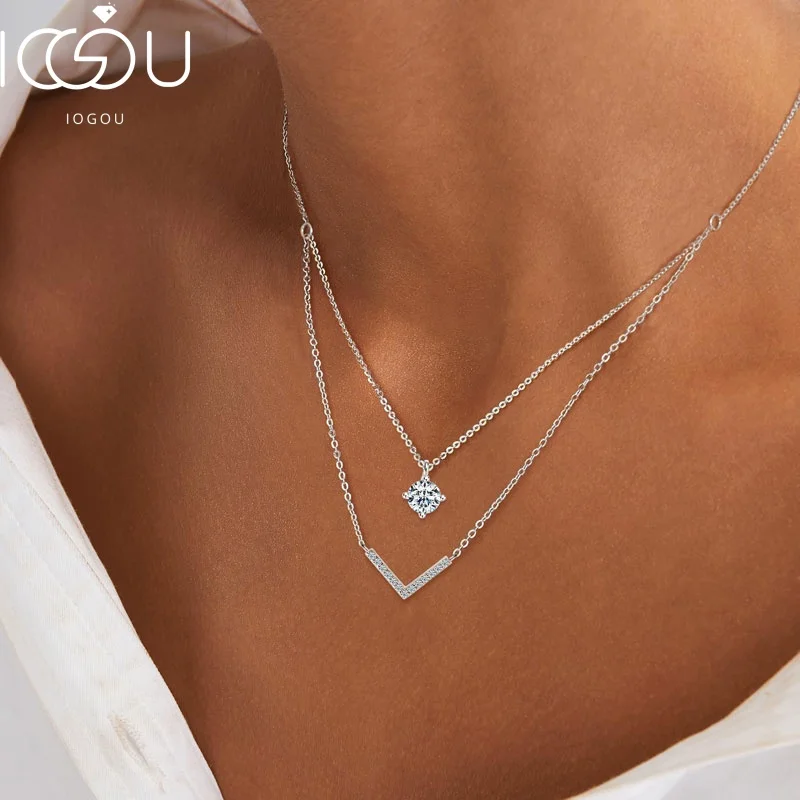 IOGOU 5mm&1.1mm Round Full Moissanite V Shape Necklace for Women Real 925 Sterling Silver Fine Jewelry Double Layer Chain Choker
IOGOU 5mm&1.1mm Round Full Moissanite V Shape Necklace for Women Real 925 Sterling Silver Fine Jewelry Double Layer Chain Choker