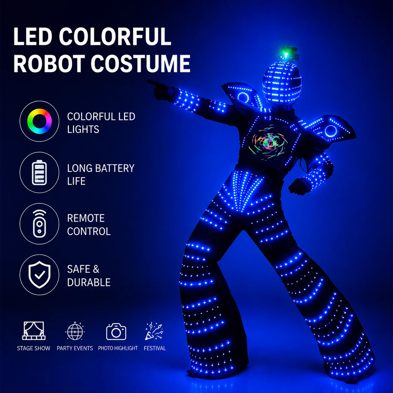 2025 LED Robot Costume Stilts Adjustable Height Remote Control Luminous Performance Suit for Party And Halloween Cosplay
2025 LED Robot Costume Stilts Adjustable Height Remote Control Luminous Performance Suit for Party And Halloween Cosplay