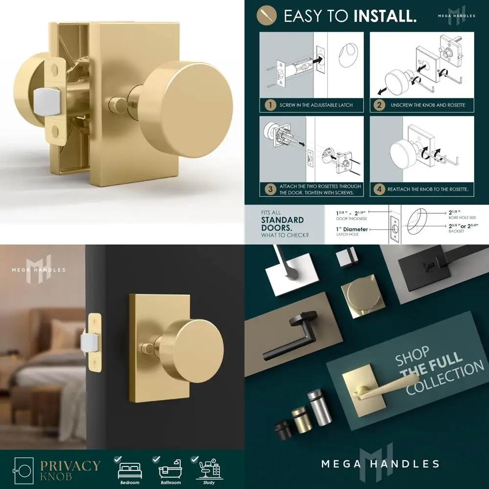 Heavy Duty Reversible Gold Privacy Door Knob Set for Interior Use, Ideal for Bed and Bath Rooms with Enhanced Security Features
Heavy Duty Reversible Gold Privacy Door Knob Set for Interior Use, Ideal for Bed and Bath Rooms with Enhanced Security Features