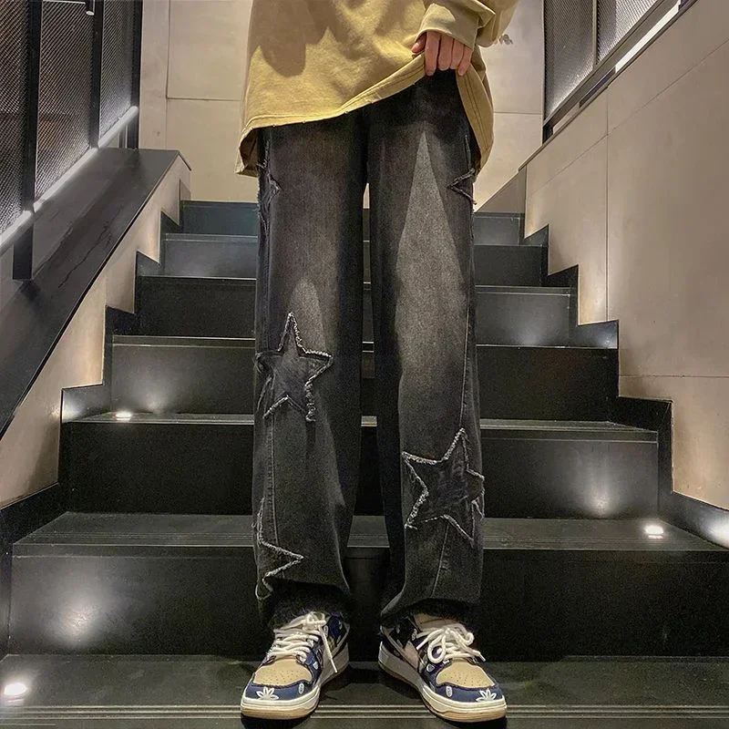 Jeans for Men Light Blue Star Trousers Graphic Straight Male Cowboy Pants Korean Fashion Soft Casual Original Cheap 2024 Autumn
Jeans for Men Light Blue Star Trousers Graphic Straight Male Cowboy Pants Korean Fashion Soft Casual Original Cheap 2024 Autumn