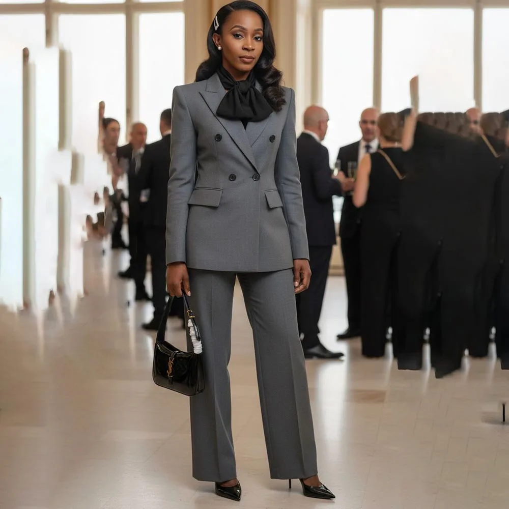 Customzied Solid Color Suits for Women 2026 Fashion Grey Double Breasted Business Office Work 2 Piece Jacket Pants Sets Blazer
Customzied Solid Color Suits for Women 2026 Fashion Grey Double Breasted Business Office Work 2 Piece Jacket Pants Sets Blazer