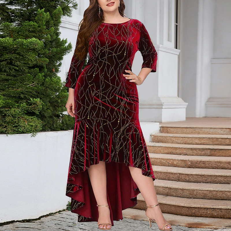 Новое женское платье больших размеров с круглым вырезом и рукавами 3/4, бархатные платья русалки для женщин, осенние элегантные сверкающие вечерние платья
Новое женское платье больших размеров с круглым вырезом и рукавами 3/4, бархатные платья русалки для женщин, осенние элегантные сверкающие вечерние платья