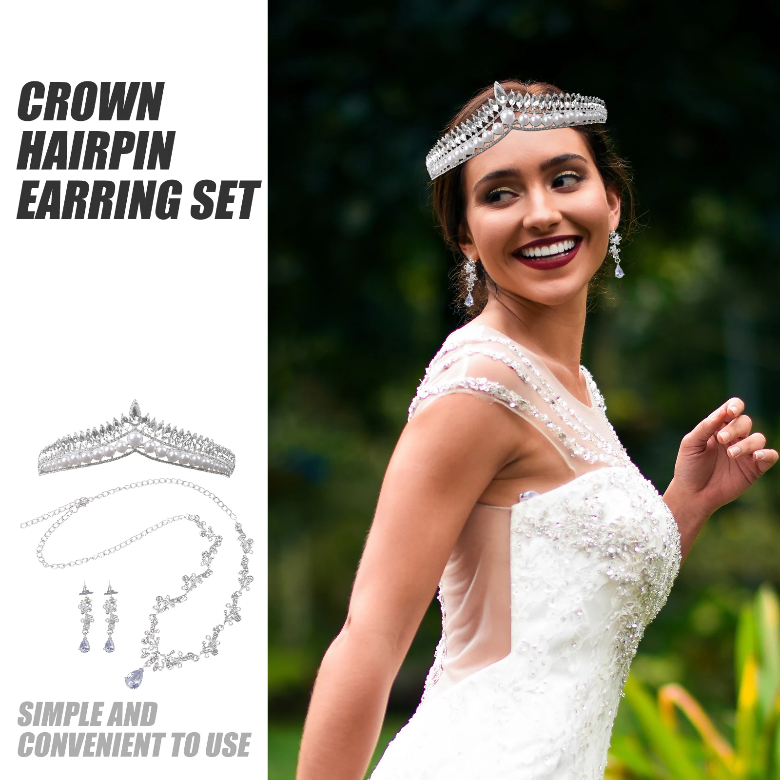 Pearl Tiara Wedding Dress Accessories Bride Crown Hairpin Earring Kit Elegant Jewelry Women Party Costume Grace
Pearl Tiara Wedding Dress Accessories Bride Crown Hairpin Earring Kit Elegant Jewelry Women Party Costume Grace