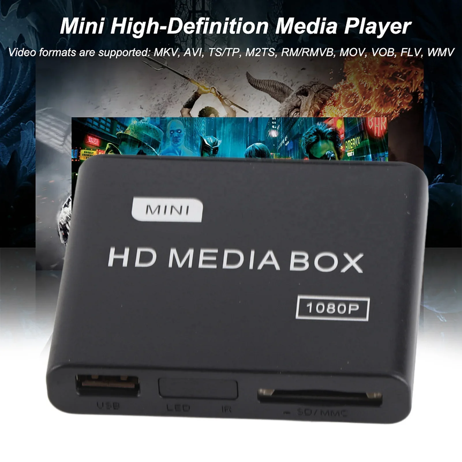 Медиаплеер Full HD 1080P с поддержкой USB, AV, HD, воспроизведением MKV, H.264, RMVB, WMV, SD, HDD
Медиаплеер Full HD 1080P с поддержкой USB, AV, HD, воспроизведением MKV, H.264, RMVB, WMV, SD, HDD