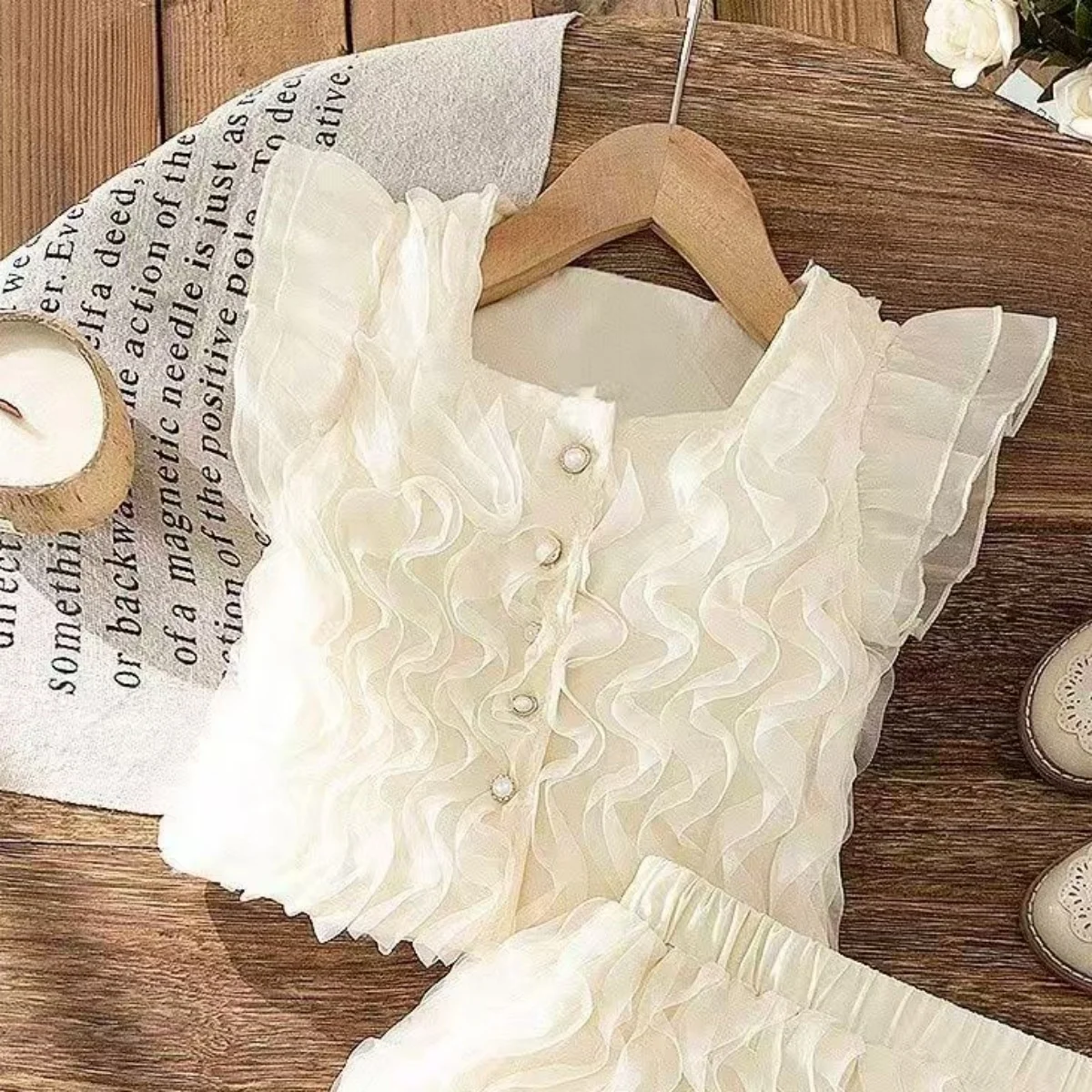 2026 Summer Girls' Fashionable New Mesh Wave Splicing Drawn Short Sleeve Skirt Set Apricot
2026 Summer Girls' Fashionable New Mesh Wave Splicing Drawn Short Sleeve Skirt Set Apricot