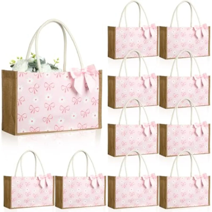 12 Pcs Burlap Tote Bag with Handle Coquette Bowknot Daisy Flower Reusable Bag with Ribbon Bow for Party
12 Pcs Burlap Tote Bag with Handle Coquette Bowknot Daisy Flower Reusable Bag with Ribbon Bow for Party