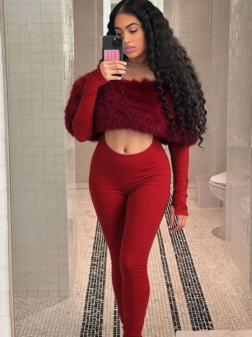 Long Sve Splicing Open Navel Jumpsuit Women's Thiened Winter Faion European Sle Fur Trim Jumpsuit Casual Busin
Long Sve Splicing Open Navel Jumpsuit Women's Thiened Winter Faion European Sle Fur Trim Jumpsuit Casual Busin