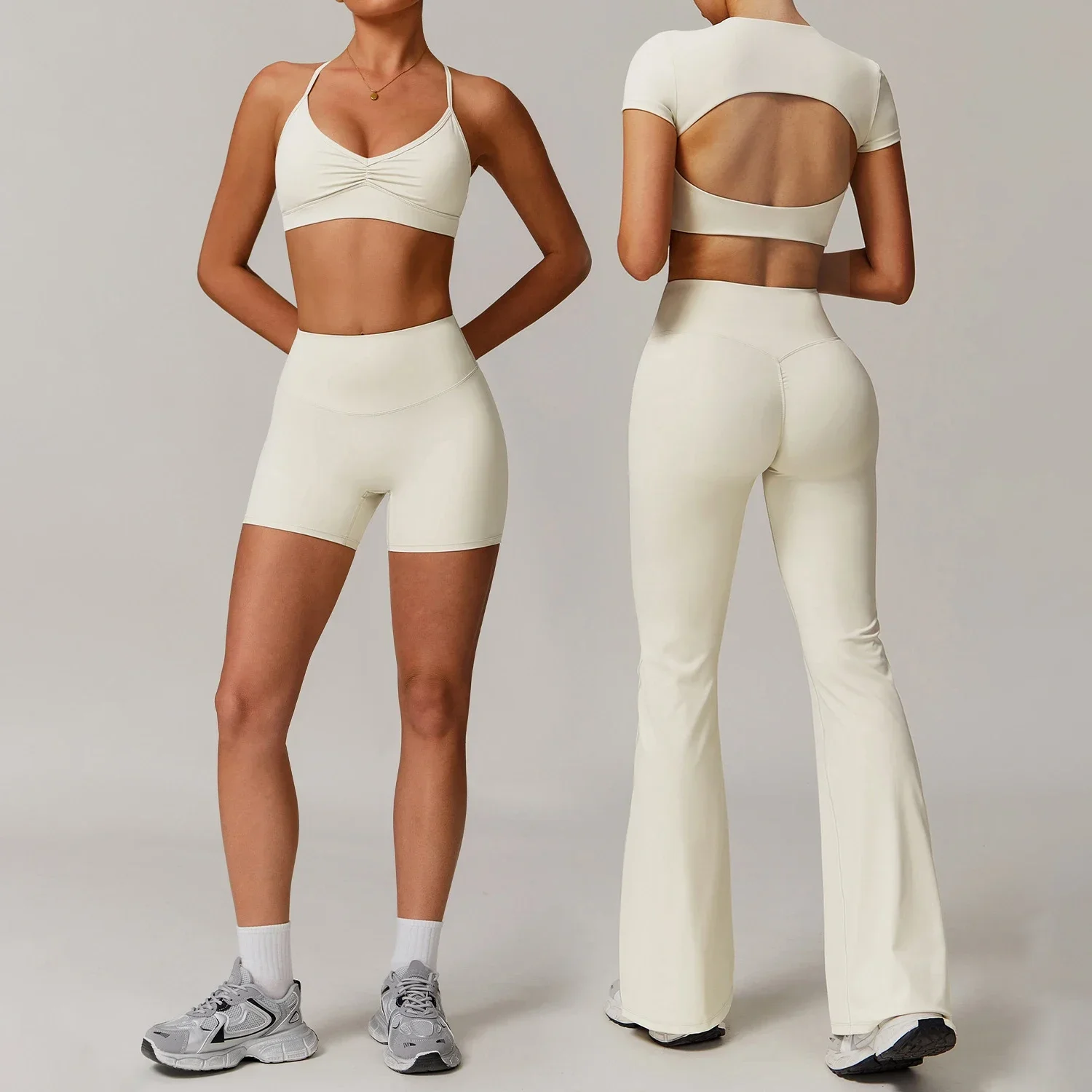 2 Pieces Tight Yoga Sets Women Short Sleeve Sports Shirt Flare Yoga Pants Fitness Suit High Waist Short Leggings Running Suit
2 Pieces Tight Yoga Sets Women Short Sleeve Sports Shirt Flare Yoga Pants Fitness Suit High Waist Short Leggings Running Suit