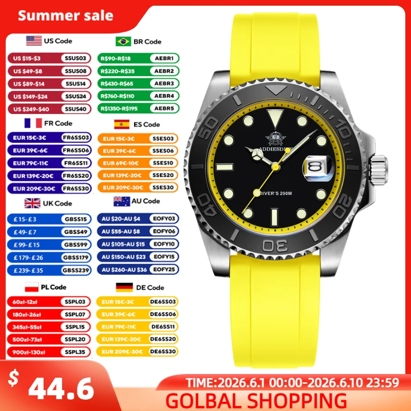 ADDIESDIVE Men's Quartz Dive Watch 200m Waterproof BGW9 Super Luminous Wristwatch Rubber Strap Ceramic Bezel Watches Male AD2040
ADDIESDIVE Men's Quartz Dive Watch 200m Waterproof BGW9 Super Luminous Wristwatch Rubber Strap Ceramic Bezel Watches Male AD2040