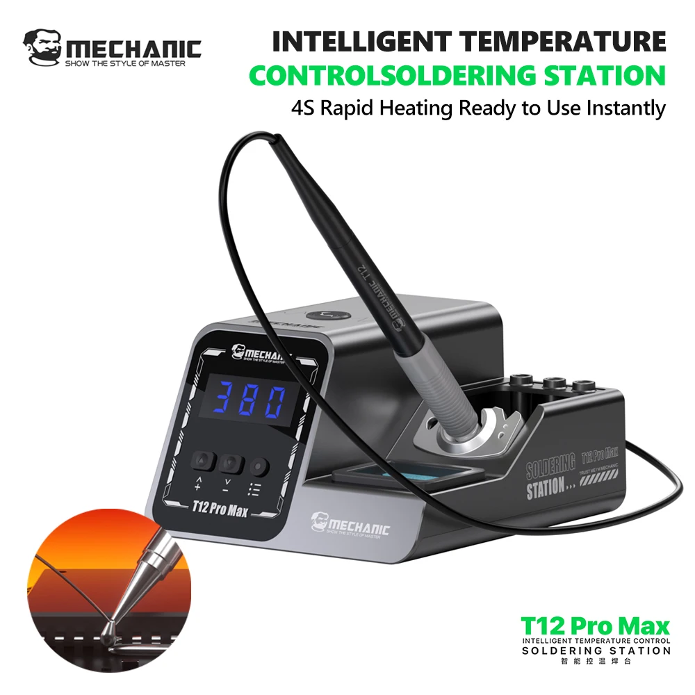 MECHANIC T12 PRO MAX Smart Temperature Controlled Soldering Station for Phone Repair PCB IC Soldering Jumper Wire Soldering Tool
MECHANIC T12 PRO MAX Smart Temperature Controlled Soldering Station for Phone Repair PCB IC Soldering Jumper Wire Soldering Tool