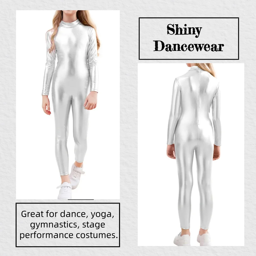 Kids Metallic Unitard Long Sleeve Shiny Bodysuit Dancewear for Girls Stage Performance Halloween Costumes
Kids Metallic Unitard Long Sleeve Shiny Bodysuit Dancewear for Girls Stage Performance Halloween Costumes