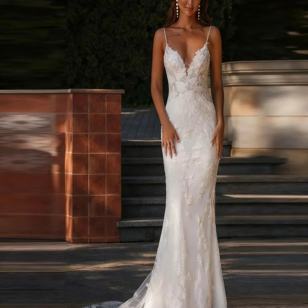 Модное платье невесты на тонких бретельках по индивидуальному заказу, кружевное платье без рукавов с v-образным вырезом и русалкой, вечерние платья для выпускного вечера невесты
Модное платье невесты на тонких бретельках по индивидуальному заказу, кружевное платье без рукавов с v-образным вырезом и русалкой, вечерние платья для выпускного вечера невесты