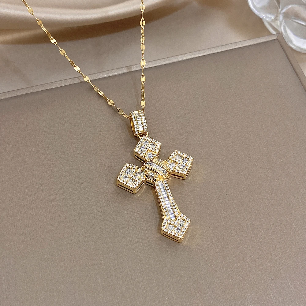 Freetry Luxury Zircon Cross Pendant Stainless Steel Necklace for Women Gold Plated Waterproof Necklace Daily Jewelry Accessories
Freetry Luxury Zircon Cross Pendant Stainless Steel Necklace for Women Gold Plated Waterproof Necklace Daily Jewelry Accessories