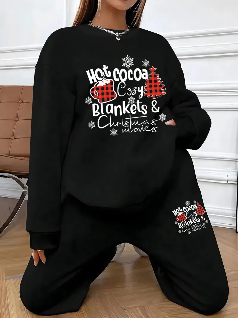 2-piece Christmas print set, women's long-sleeved crewneck hoodie and casual sweatpants set, women's fall and winter sportswear
2-piece Christmas print set, women's long-sleeved crewneck hoodie and casual sweatpants set, women's fall and winter sportswear