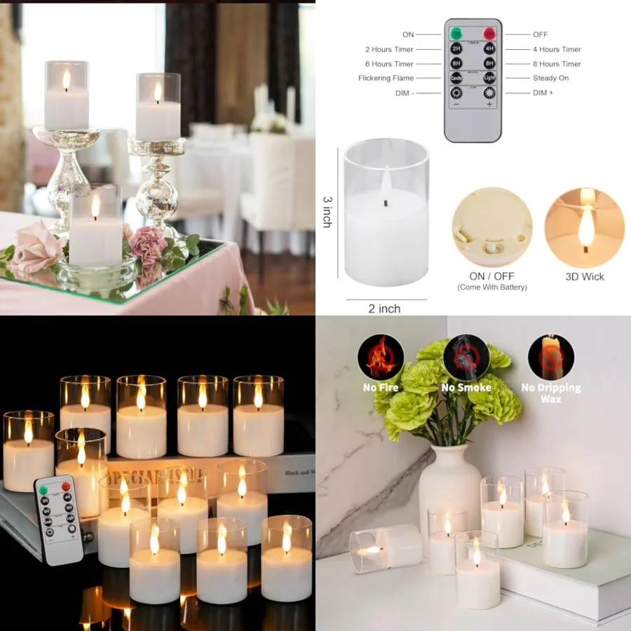 12Pack Glass Flickering Flameless Candles with Remote, 2"X3" Real Wax Votive Candles Battery Operated, Small Electric LED Candl
12Pack Glass Flickering Flameless Candles with Remote, 2"X3" Real Wax Votive Candles Battery Operated, Small Electric LED Candl