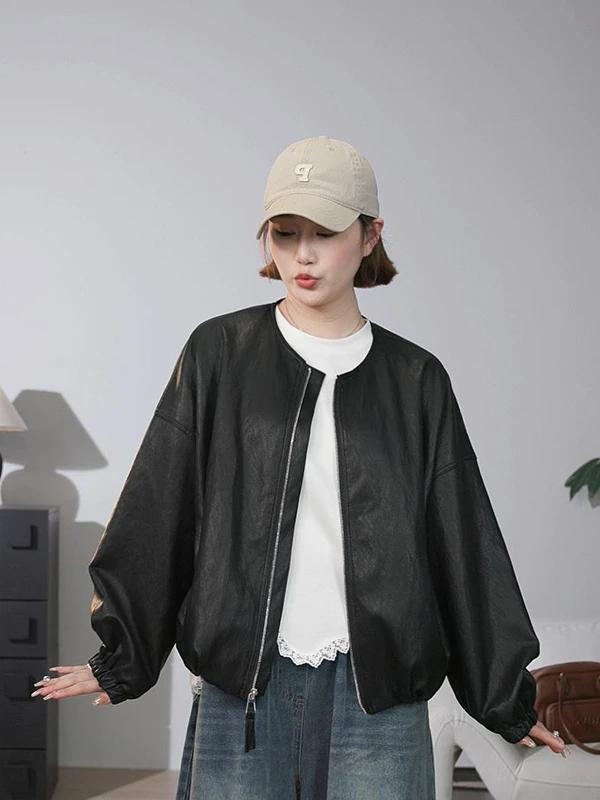 Retro Faion Simple Loose ort Sve Leather Jaet Women's Spring New Casual Top Coat Zipper round Ne Regular Fit
Retro Faion Simple Loose ort Sve Leather Jaet Women's Spring New Casual Top Coat Zipper round Ne Regular Fit
