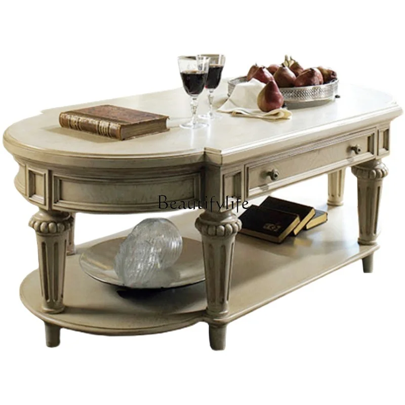 American solid wood tea table retro carved French light luxury white oak simple
American solid wood tea table retro carved French light luxury white oak simple