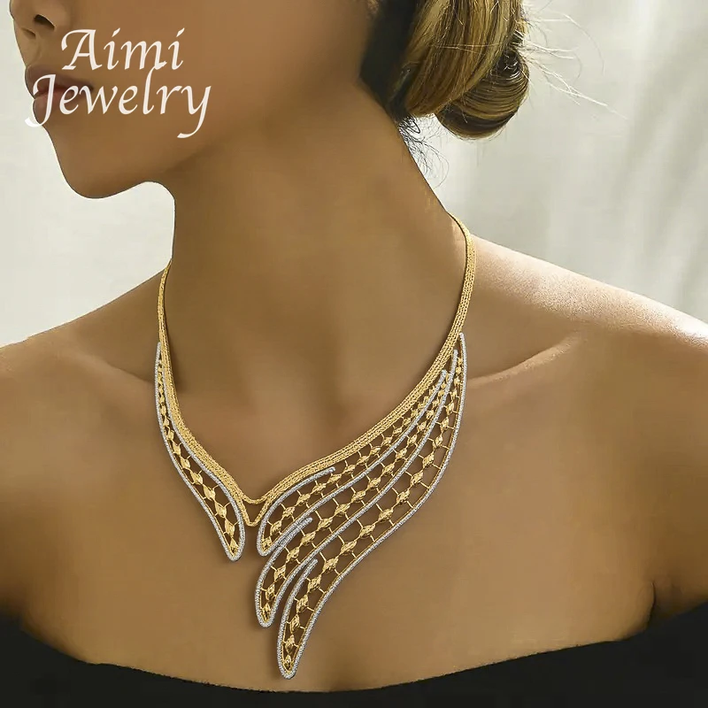 Geometric Two Tones Design 4Pcs Jewelry Set for Women Choker Necklace Earring Bracelet Ring African Bridal Wedding Party Gifts
Geometric Two Tones Design 4Pcs Jewelry Set for Women Choker Necklace Earring Bracelet Ring African Bridal Wedding Party Gifts