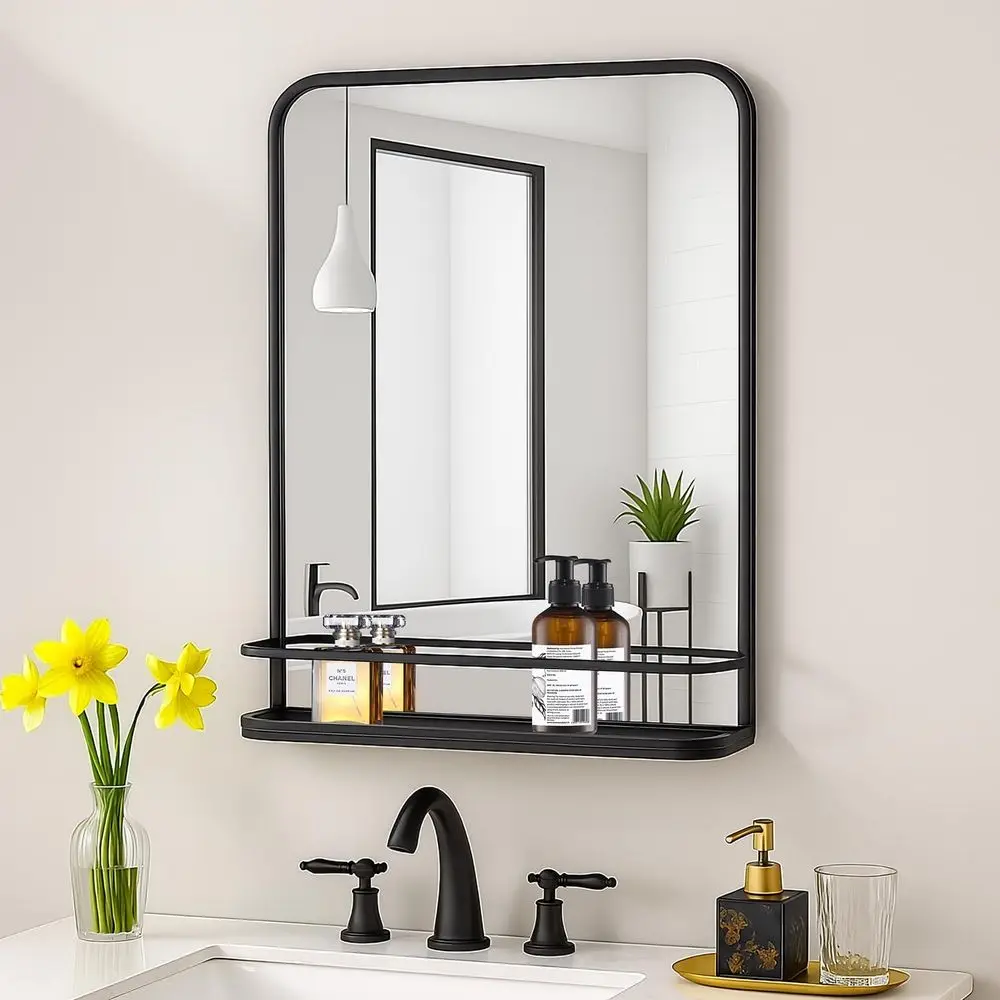 Black Bathroom Mirror with Shel - Bathroom Vanity Mirror with Metal e with Rounded s - 26.8" x 21.3" - Perect or Living Room, Be
Black Bathroom Mirror with Shel - Bathroom Vanity Mirror with Metal e with Rounded s - 26.8" x 21.3" - Perect or Living Room, Be