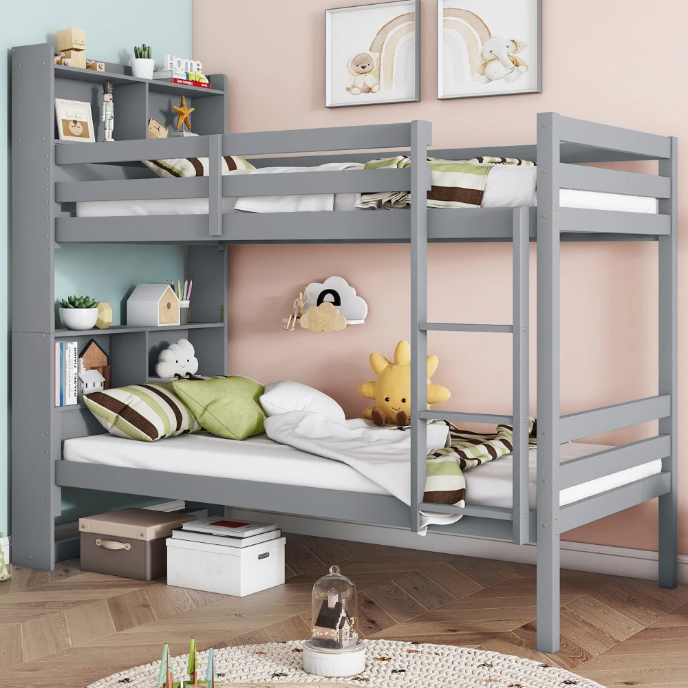 Convertible Twin Over Twin Rubberwood Bunk Bed: Shelves, Headboard, Guardrails & Ladder Grey
Convertible Twin Over Twin Rubberwood Bunk Bed: Shelves, Headboard, Guardrails & Ladder Grey