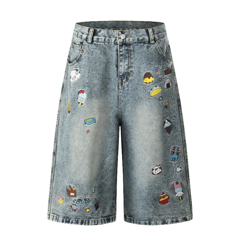 UNITIM Summer Women Denim Shorts Streetwear Cartoon Embroidery Female Calf-length Pant Loose Straight Mid Waist Lady Shorts
UNITIM Summer Women Denim Shorts Streetwear Cartoon Embroidery Female Calf-length Pant Loose Straight Mid Waist Lady Shorts
