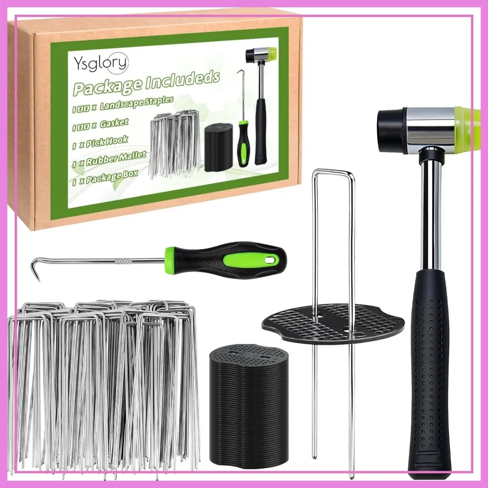 6 Inch Garden Stakes, 50Pcs Landscape Staples + Gasket + Pick Hook + Rubber Mallet, 11 Gauge Pins for Weed Barrier
6 Inch Garden Stakes, 50Pcs Landscape Staples + Gasket + Pick Hook + Rubber Mallet, 11 Gauge Pins for Weed Barrier