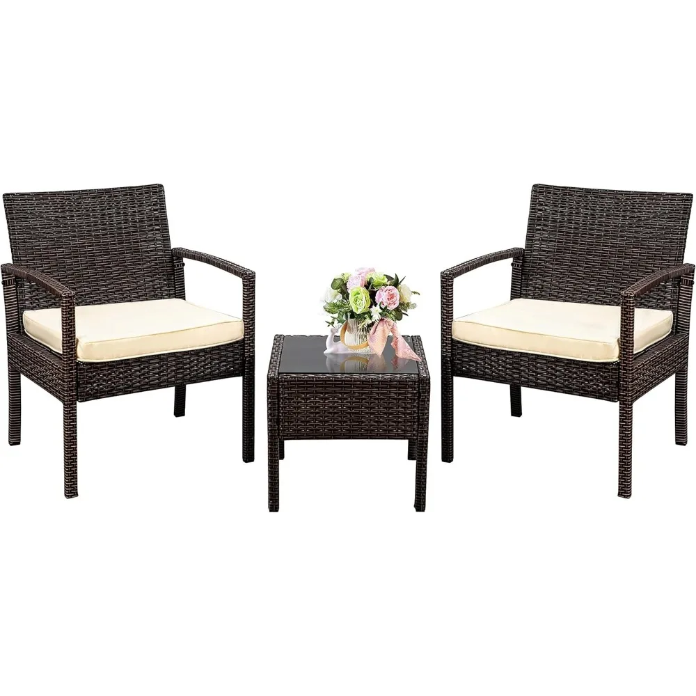 3 Piece Outdoor Patio Furniture Sets, Rattan Conversation Set with Soft Cushion, Wicker Chairs with Coffee Table for Yard Backya
3 Piece Outdoor Patio Furniture Sets, Rattan Conversation Set with Soft Cushion, Wicker Chairs with Coffee Table for Yard Backya