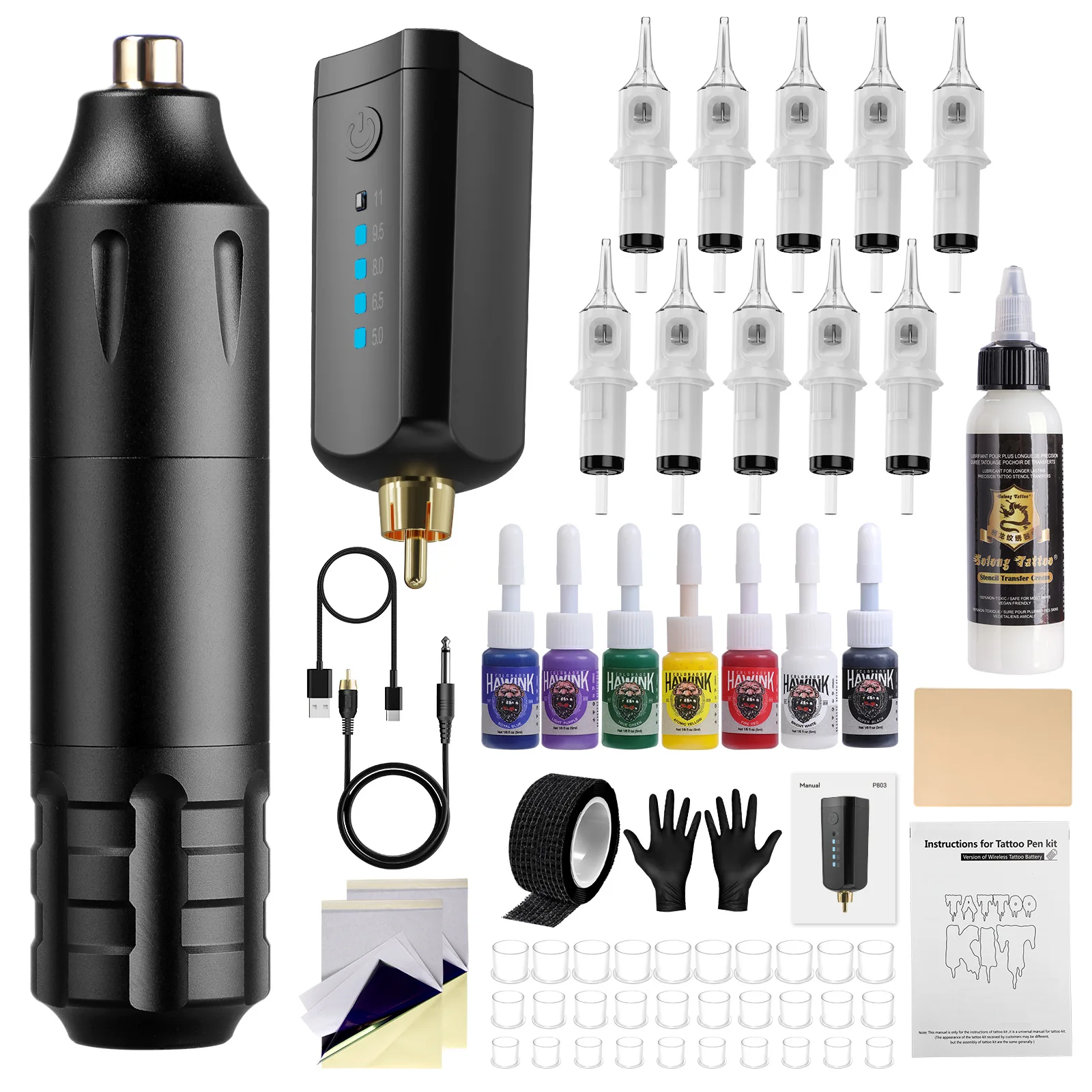 RHEIN Tattoo Machine Kit Rotary Tattoo Pen With Power Supply Cartridges Tattoo Inks Practice Skin Accessories Tattoo Kit Supply
RHEIN Tattoo Machine Kit Rotary Tattoo Pen With Power Supply Cartridges Tattoo Inks Practice Skin Accessories Tattoo Kit Supply