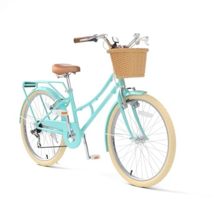 Beach cruiser bike for girls over 6 years old: steel frame, pastel blue, 7-speed gearing and dual V-brakes for safety, includes
Beach cruiser bike for girls over 6 years old: steel frame, pastel blue, 7-speed gearing and dual V-brakes for safety, includes