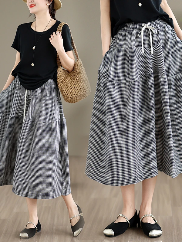Casual Cotton Linen Plaid Wide Leg Pants Elastic Waist Seven Inch Cotton Linen Semi Skirt Pants Women's Summer Fashion Trousers
Casual Cotton Linen Plaid Wide Leg Pants Elastic Waist Seven Inch Cotton Linen Semi Skirt Pants Women's Summer Fashion Trousers