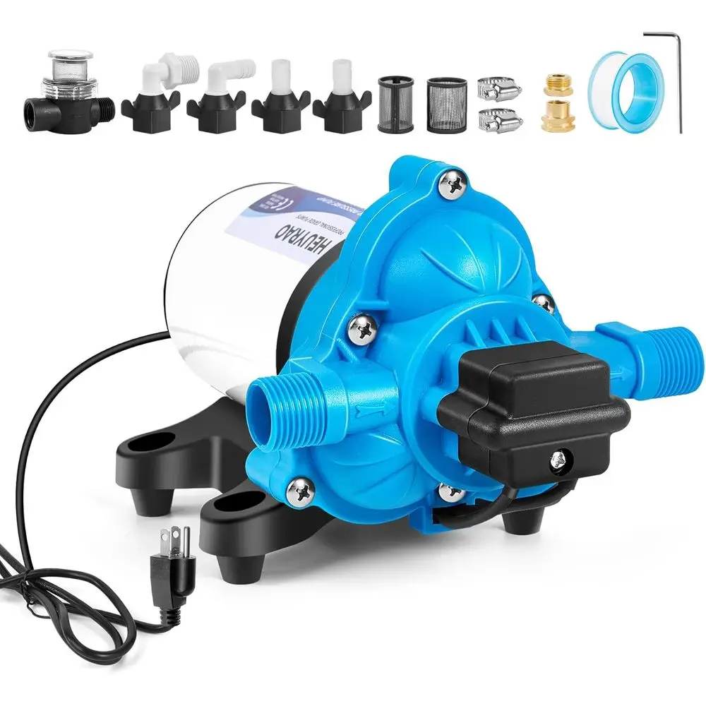 110 Volt RV Water Pressure Pump 4.0GPM 45PSI 3 Chamber Self Priming 110V AC Diaphragm Water Transfer Pump with Power Plug for Ki
110 Volt RV Water Pressure Pump 4.0GPM 45PSI 3 Chamber Self Priming 110V AC Diaphragm Water Transfer Pump with Power Plug for Ki