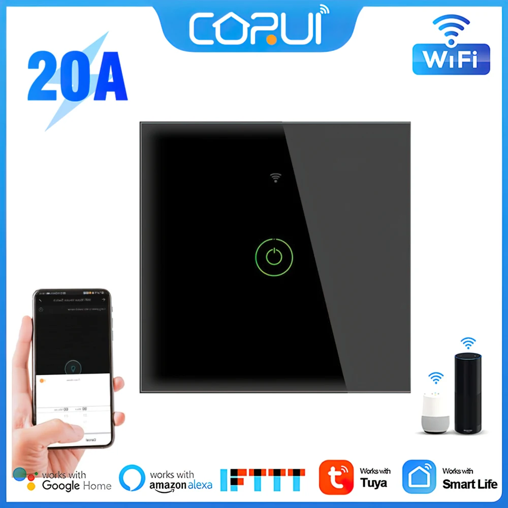 Умный выключатель Tuya, 20 А, Wi-Fi, сенсорный настенный выключатель, таймер, умный переключатель водонагревателя, умный дом
Умный выключатель Tuya, 20 А, Wi-Fi, сенсорный настенный выключатель, таймер, умный переключатель водонагревателя, умный дом