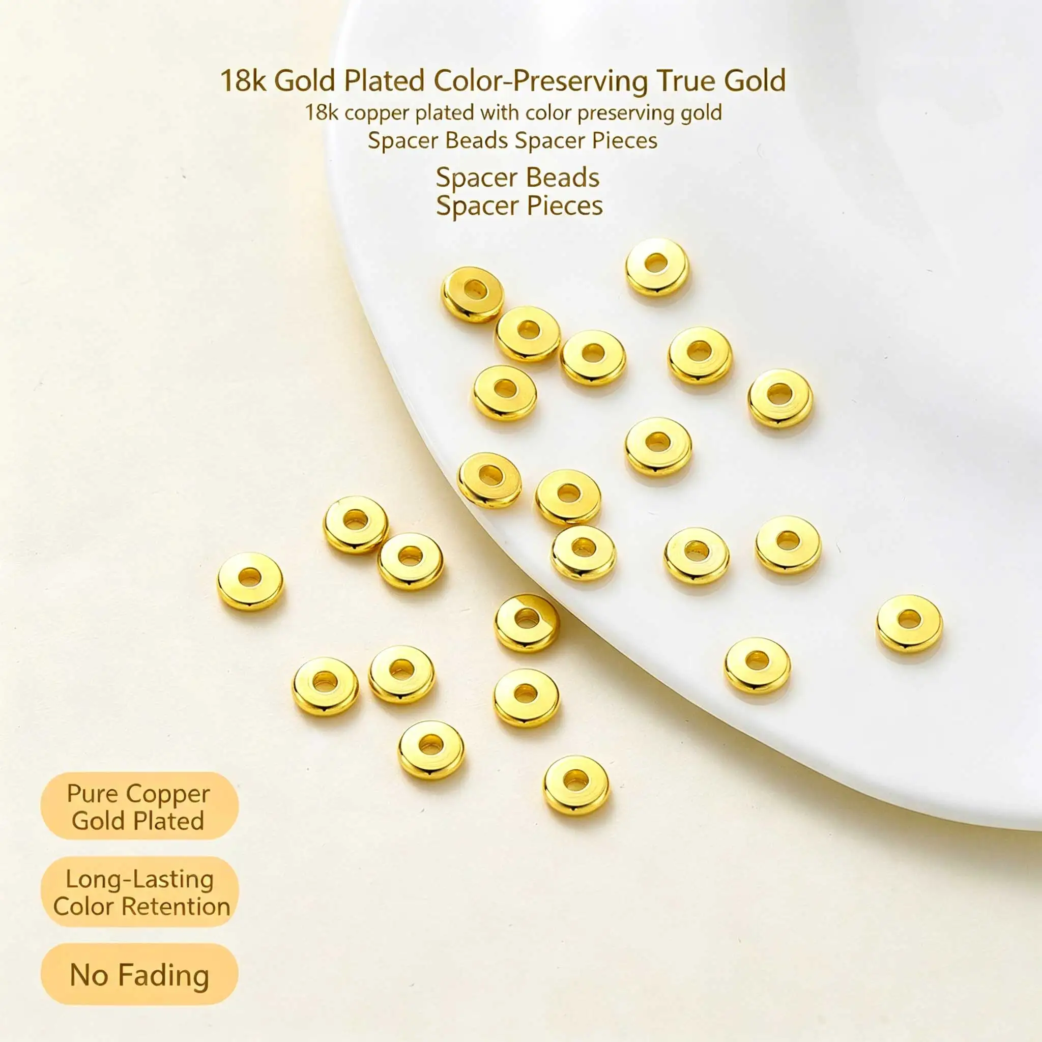 4mm 5mm 6mm 14K/18K Gold-Plated Brass Circular Spacer Beads Flat Bracelet Beads Suitable for DIY Jewelry Accessories 100 Pieces/
4mm 5mm 6mm 14K/18K Gold-Plated Brass Circular Spacer Beads Flat Bracelet Beads Suitable for DIY Jewelry Accessories 100 Pieces/