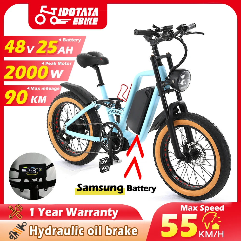 IDOTATA 2000W Motor High Power For Adult Electric Bike 48V 25AH Battery Mountain Electric Bike 20inch 4.0 Fat Tire Snow E-bike
IDOTATA 2000W Motor High Power For Adult Electric Bike 48V 25AH Battery Mountain Electric Bike 20inch 4.0 Fat Tire Snow E-bike