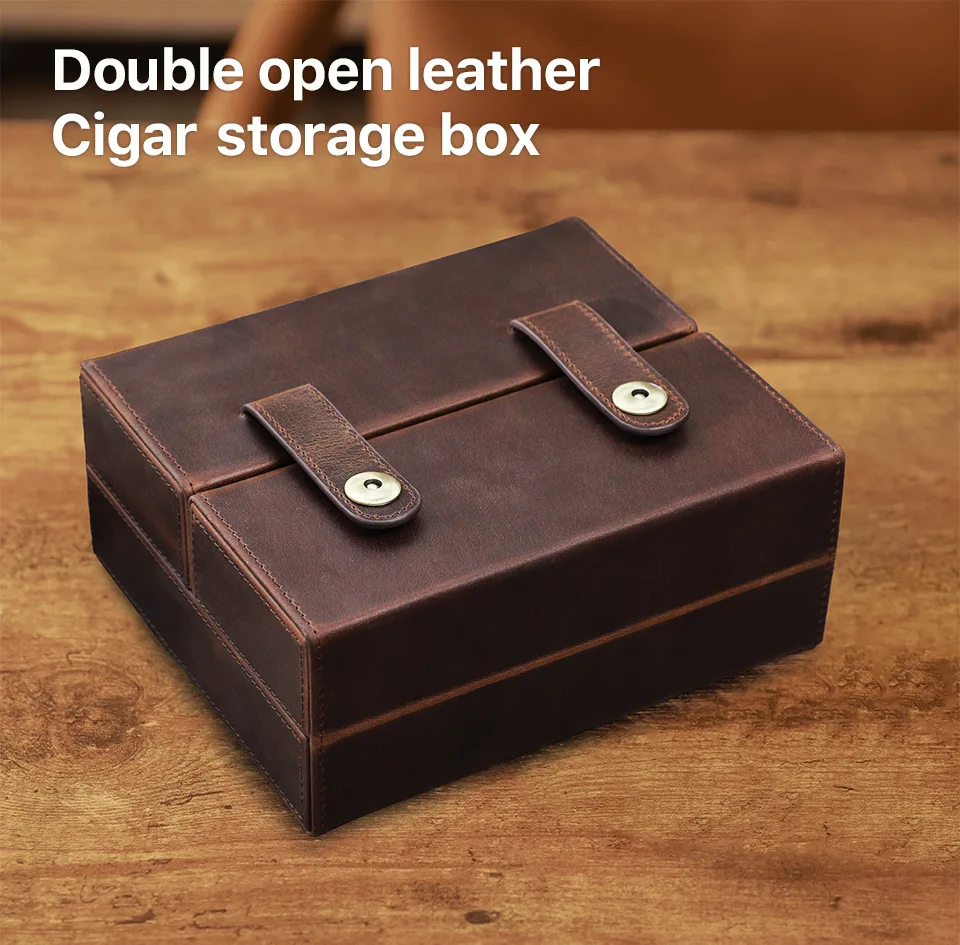Portable Genuine Leather Cigar Case Retro Buckle Style Moisture Keeping Flip Cigar Storage Box Outdoor Travel Cigar Tool Box
Portable Genuine Leather Cigar Case Retro Buckle Style Moisture Keeping Flip Cigar Storage Box Outdoor Travel Cigar Tool Box