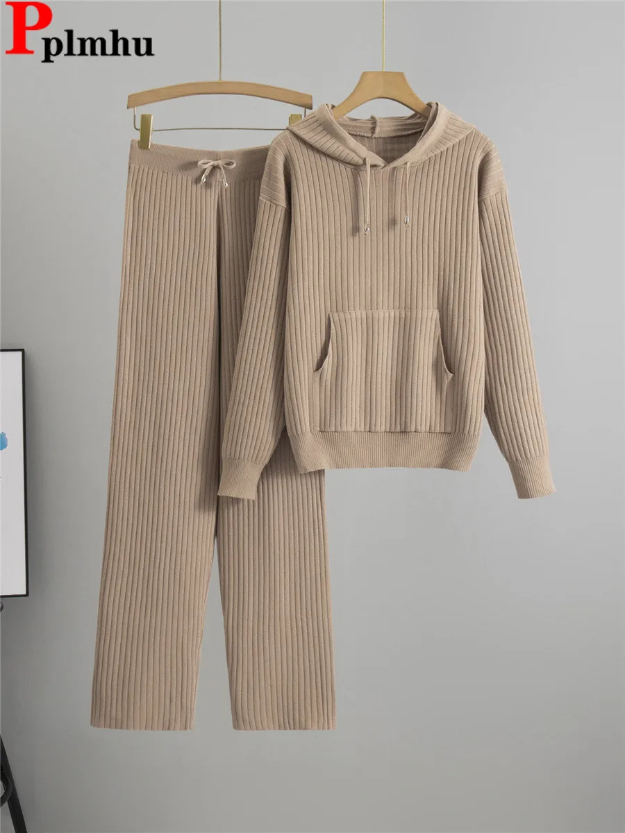 Women Solid Knitted 2 Piece Sets Korean Casual Knitwears Sweater Hoodies Tops Conjuntos Fashion High Waist Wide Leg Pants Outfit
Women Solid Knitted 2 Piece Sets Korean Casual Knitwears Sweater Hoodies Tops Conjuntos Fashion High Waist Wide Leg Pants Outfit
