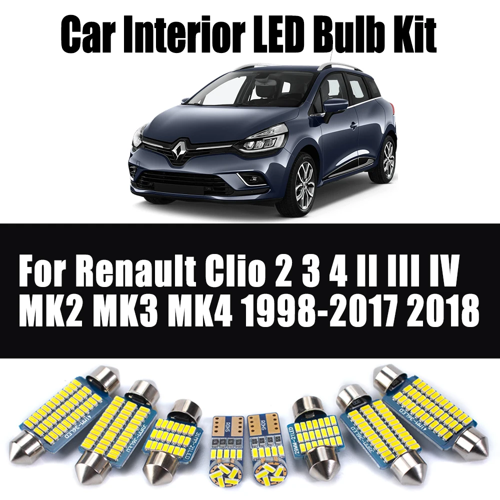 Аксессуары Canbus для Renault Clio 2 3 4 II III IV MK2 MK3 MK4 1998-2018 Автомобильный светодиодный внутренний купольный светильник для чтения Комплект автомобильных ламп
Аксессуары Canbus для Renault Clio 2 3 4 II III IV MK2 MK3 MK4 1998-2018 Автомобильный светодиодный внутренний купольный светильник для чтения Комплект автомобильных ламп